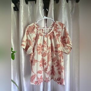 Maurices Cream Blouse with Rust Leaf Print